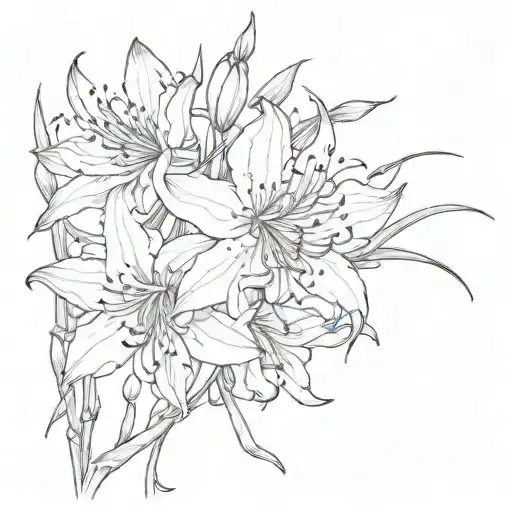 draw a sketch for a tattoo lycoris spider flower full length with chinese characters tattoo design idea