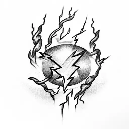 A detailed black and grey tattoo of a lightning bolt intertwined with a hobby-related object tattoo design idea