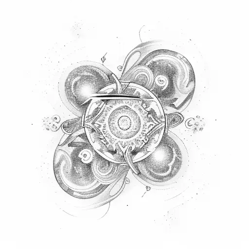 A serene zen symbol surrounded by swirling storm clouds tattoo design idea