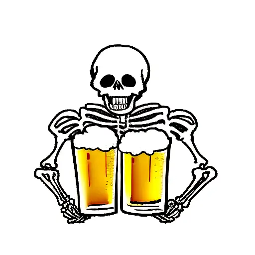 skeleton drinking beer tattoo design idea
