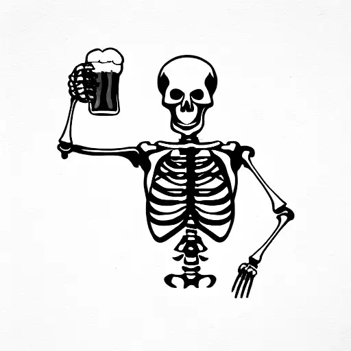 skeleton drinking beer tattoo design idea