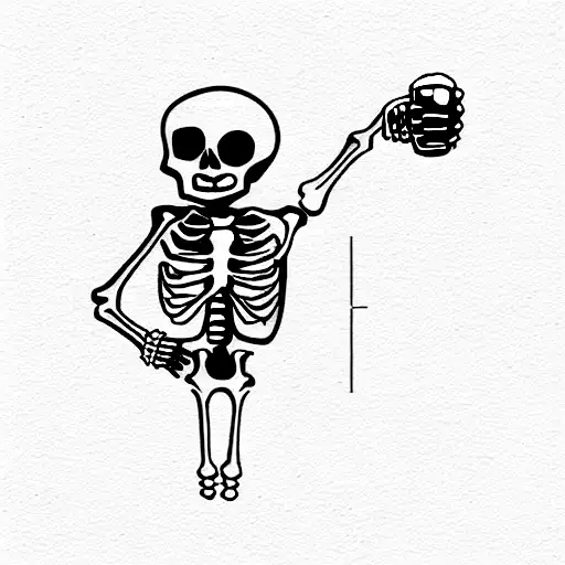 skeleton drinking beer tattoo design idea