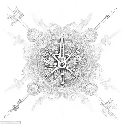 A delicate lily with intricate skeleton key patterns, surrounded by swirling dance movements tattoo design idea