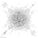 A delicate lily with intricate skeleton key patterns, surrounded by swirling dance movements tattoo design idea