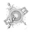 A delicate lily with intricate skeleton key patterns, surrounded by swirling dance movements tattoo design idea