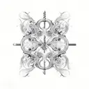 A delicate lily with intricate skeleton key patterns, surrounded by swirling dance movements tattoo design idea