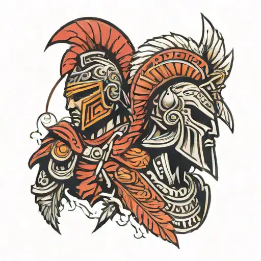 spartan with aztec warrior tattoo design idea