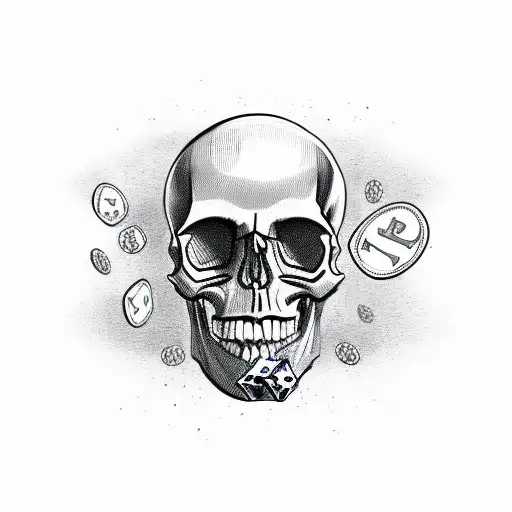skull with money rose and gambling dice tattoo design idea