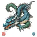 dragon with whale spiralling around eachother tattoo design idea