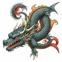 dragon with whale spiralling around eachother tattoo design idea