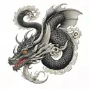 dragon with whale spiralling around eachother tattoo design idea