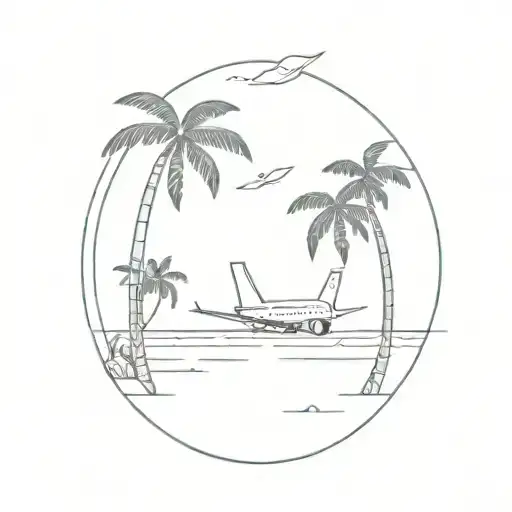 world travel plane palm trees tattoo design idea