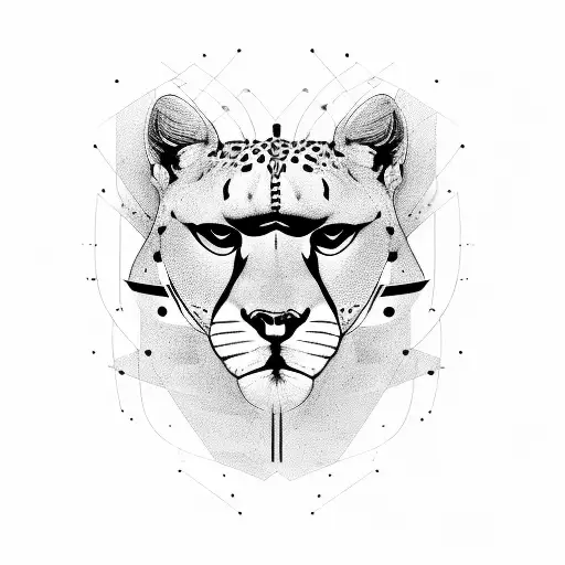 An abstract composition combining the sleek lines of a sports bike, a cheetah's grace, and fashion elements tattoo design idea
