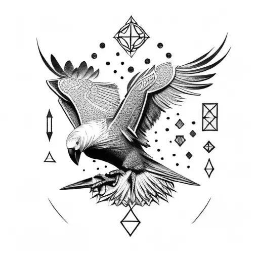  Nordic raven with runes  tattoo design idea