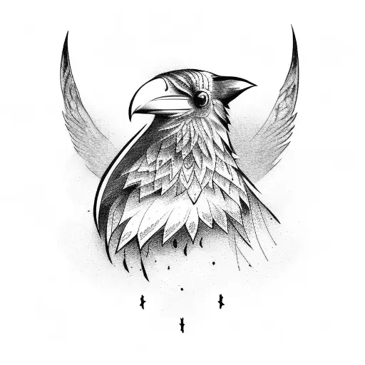  Nordic raven with runes  tattoo design idea