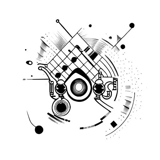 A laboratory flask pouring colorful sound waves into a DJ mixer tattoo design idea