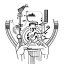 A laboratory flask pouring colorful sound waves into a DJ mixer tattoo design idea