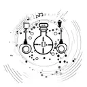 A laboratory flask pouring colorful sound waves into a DJ mixer tattoo design idea