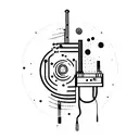 A laboratory flask pouring colorful sound waves into a DJ mixer tattoo design idea