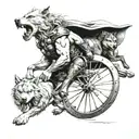 thor on a chariot three wolves running tattoo design idea