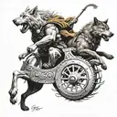 thor on a chariot three wolves running tattoo design idea