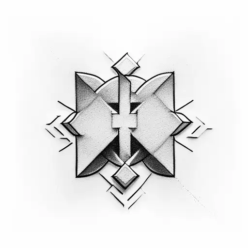 square edge 3d cross with small floating crosses around it tattoo design idea
