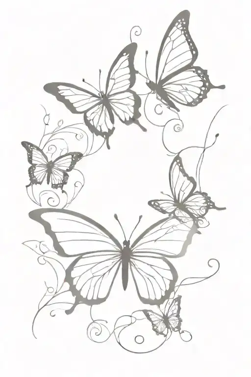 Butterfly motif with black color, and smoke effect, slim and elegant ink line tattoo design idea