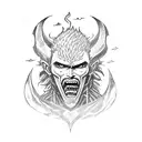 Guts from berserk with a brand of sacrifice above his head and the beast and the beast of darknes is on the right side tattoo design idea