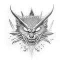 Guts from berserk with a brand of sacrifice above his head and the beast and the beast of darknes is on the right side tattoo design idea