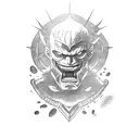 Guts from berserk with a brand of sacrifice above his head and the beast and the beast of darknes is on the right side tattoo design idea