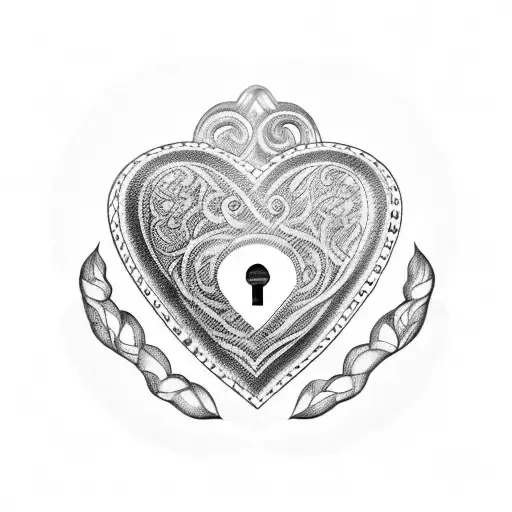 A blackwork tattoo of a heart-shaped lock and key symbolizing the connection between love and BDSM tattoo design idea