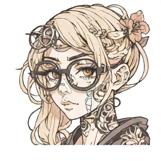 girl with anime glasses that only shows her eyes tattoo design idea