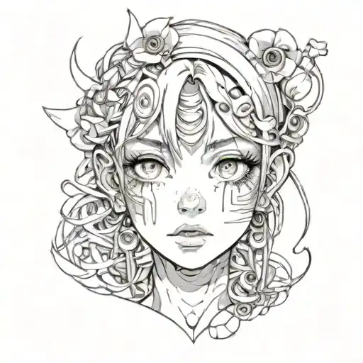 anime girl that only the eyes of one can be seen tattoo design idea