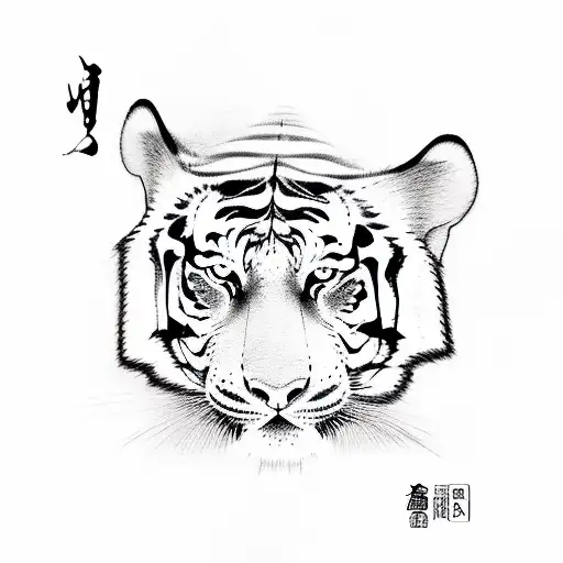 A woodworker carving Japanese lettering into a tiger sculpture tattoo design idea