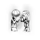 A computer screen displaying Damian Lillard and Clyde Drexler playing basketball with their dogs tattoo design idea