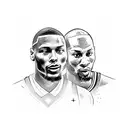A computer screen displaying Damian Lillard and Clyde Drexler playing basketball with their dogs tattoo design idea