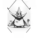 Tarot Card whit a creep Gengar  in center write "Ghost" tattoo design idea