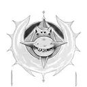 Tarot Card whit a creep Gengar  in center write "Ghost" tattoo design idea