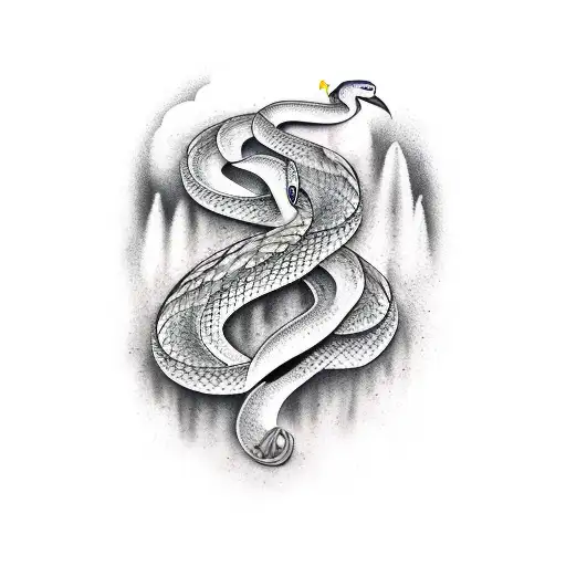 waterfall, snake, raven, weeping willow tattoo design idea