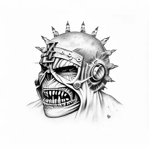 iron maiden, dakar, eddie, darts desert motorcycle tattoo design idea