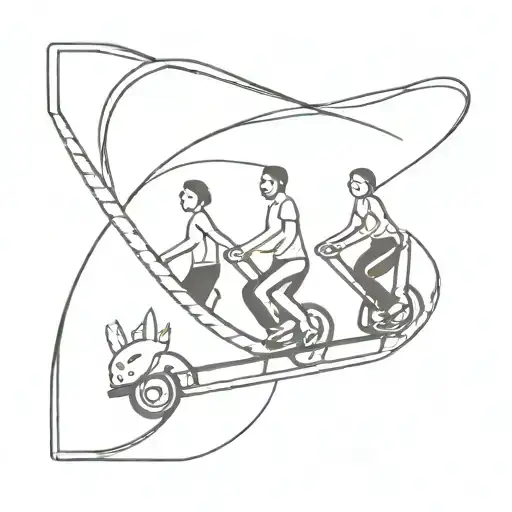 CREATE A LINEAR TATTOO OF A FAMILY WITH TWO ADULTS AND TWO CHILDREN GOING DOWN ON A ROLLER COASTER CAR tattoo design idea