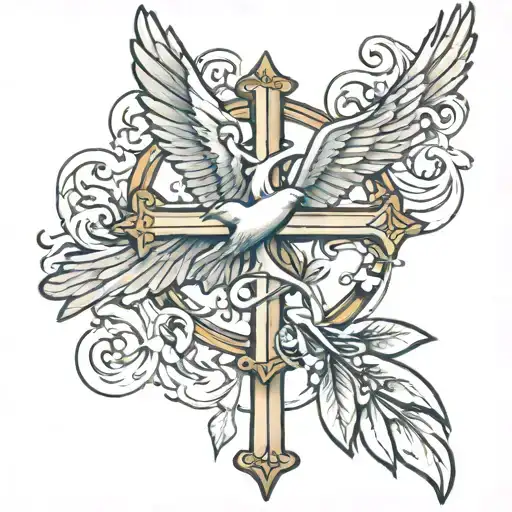 Cross with doves flying around it with tabitha name and philippians 4:13   tattoo design idea