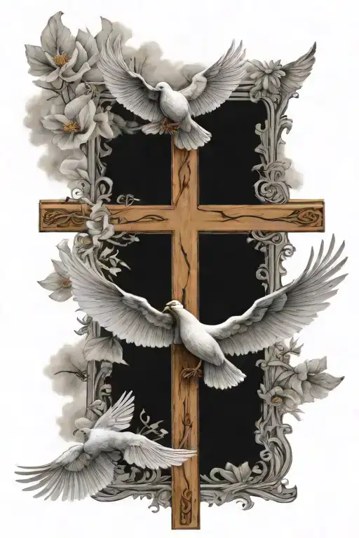 Cross with doves flying around it with tabitha name and philippians 4:13   tattoo design idea