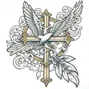 Cross with doves flying around it with tabitha name and philippians 4:13   tattoo design idea