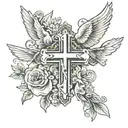 Cross with doves flying around it with tabitha name and philippians 4:13   tattoo design idea