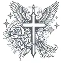 Cross with doves flying around it with tabitha name and philippians 4:13   tattoo design idea