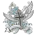Cross with doves flying around it with tabitha name and philippians 4:13   tattoo design idea