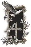 Cross with doves flying around it with tabitha name and philippians 4:13   tattoo design idea