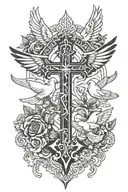 Cross with doves flying around it with tabitha name and philippians 4:13   tattoo design idea