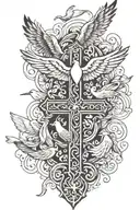Cross with doves flying around it with tabitha name and philippians 4:13   tattoo design idea